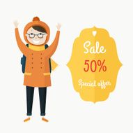Sale label with boy Flat style