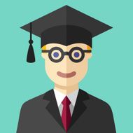 Smiling graduate student flat icon