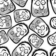 Funny faces seamless background black and white lines vector N4