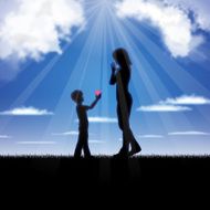 Mother&#039;s Day background Mother and child in the blue sky N4