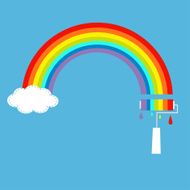 Rainbow cloud in the sky and paint roller Dash line