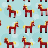 Brown horse Seamless pattern with funny cute animal blue background