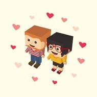 love couple block isometric cartoon character N26