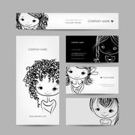 Cute girl smiling set of business cards your design