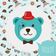 Hipster Bear Head Card vector illustration