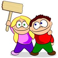 Boy and Girl with a sign