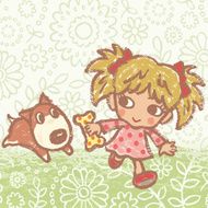 Running girl and dog