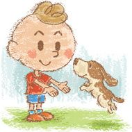 Boy and jumping dog