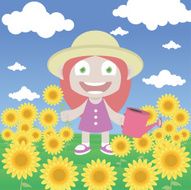 Girl in a flower garden