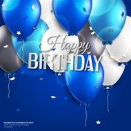 Vector birthday card with balloons and text on blue background