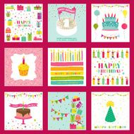 Set of Happy Birthday and Party Invitation Card