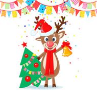 Christmas Card with Cartoon Deer