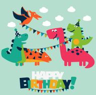 Happy birthday - lovely vector card with funny dinosaurs