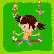 Little girl playing swing with happiness