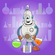 Vector illustration cartoon robot makes science experiment N3