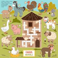 Vector crossword education game for children about farm animals