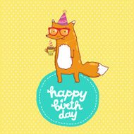 Happy Birthday card with hipster fox N14