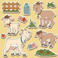 Color set of farm animals and objects vector family goats