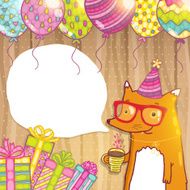 Happy Birthday card with hipster fox N16