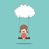 Cartoon girl swinging on a cloud drawing by hand vector