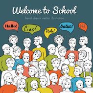 Children group illustration with speech clouds of different foreign languages N3