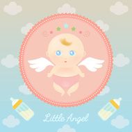 Cute Pink Angel Baby with Milk Bottle