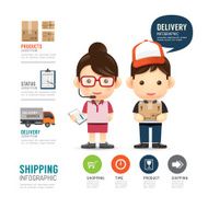 shipping infographic with people delivery service design work