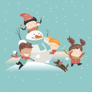 Funny kids playing snowball fight