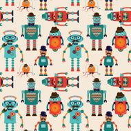 Seamless Pattern Background with Cute Hipster Robots