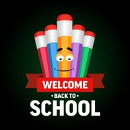 Cartoon colored pencils with text welcome back to school N2