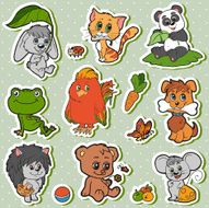 Cute animals set vector kids stickers with baby