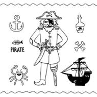 Funny pirate Black and White Vector illustration