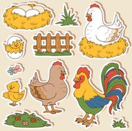 Color set of farm animals and objects vector family chicken