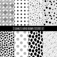 Hand drawn black and white doodle patterns set