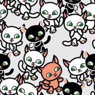 walking black and white cats seamless pattern on gray