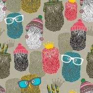 Seamless pattern with group of owls for hipster background