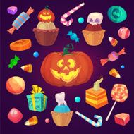 Set of colorful halloween sweets and candies icons