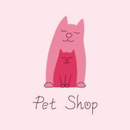 Cat mother and kitten tender embrace sign for pet shop