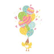 Happy Birthday background with balloons and bird