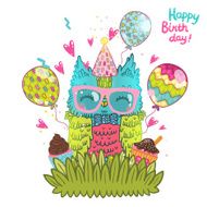 Happy Birthday greeting background with an owl N11