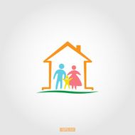 Logo home with a happy family vector