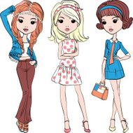 Vector set hipster fashion cute girl