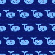 Seamless pattern with blue smiling whales Vector illustration background