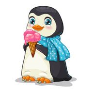 Cute cartoon penguin with ice-cream