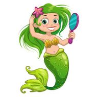 Cartoon mermaid with mirror