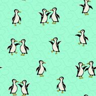 funny penguins on a turquoise background with waves