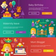 Set of baby motherhood flat modern illustrations banners headers with
