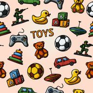 Seamless toys handdrawn pattern with - car duck bear pyramid