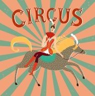 Circus performance cartoon illustration with horse and rider lad N3