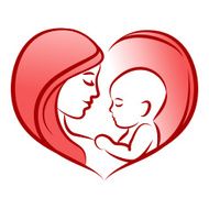 Mother with her baby heart outline vector silhouette